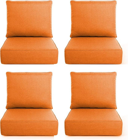 Outdoor Chair Cushions, 6 Inch Thick Patio Seat & Back Cushions Set with Removable Cover, Waterproof Patio Cushions for Outdoor Furniture, 24 x 24 Inch, Orange 4-Set