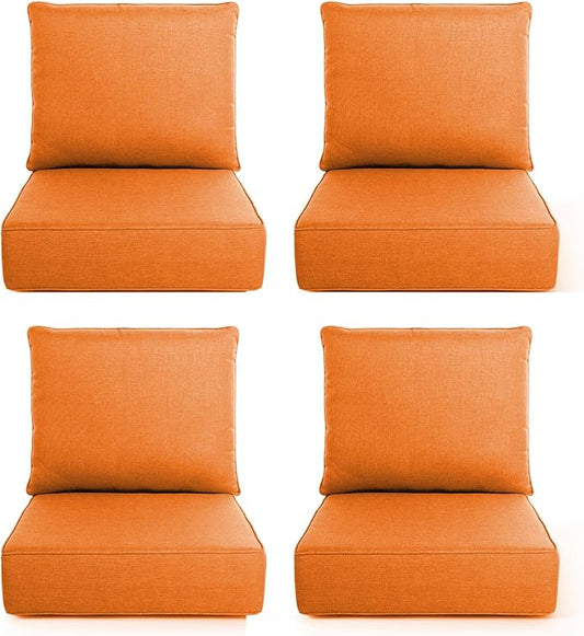 Outdoor Chair Cushions, 6 Inch Thick Patio Seat & Back Cushions Set with Removable Cover, Waterproof Patio Cushions for Outdoor Furniture, 24 x 24 Inch, Orange 4-Set