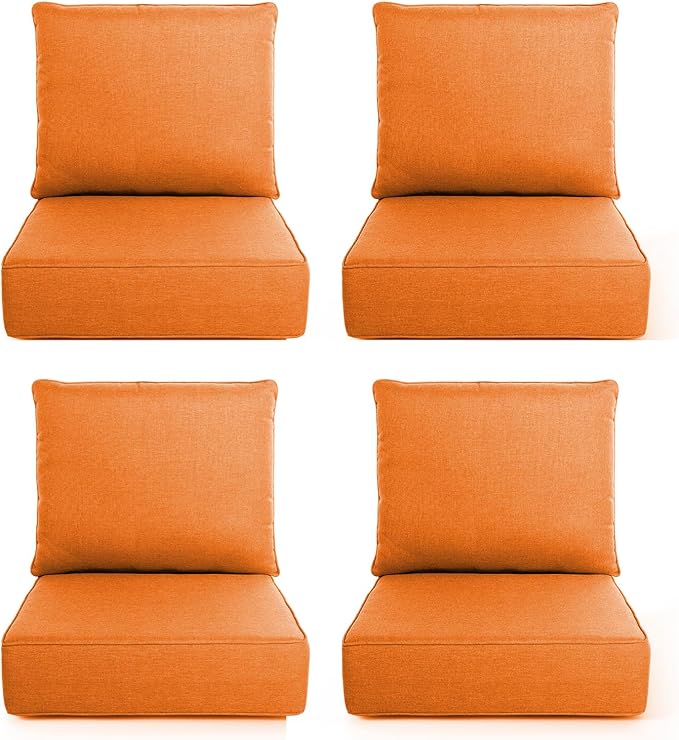 Outdoor Chair Cushions, 6 Inch Thick Patio Seat & Back Cushions Set with Removable Cover, Waterproof Patio Cushions for Outdoor Furniture, 22 x 24 Inch, Orange 4-Set