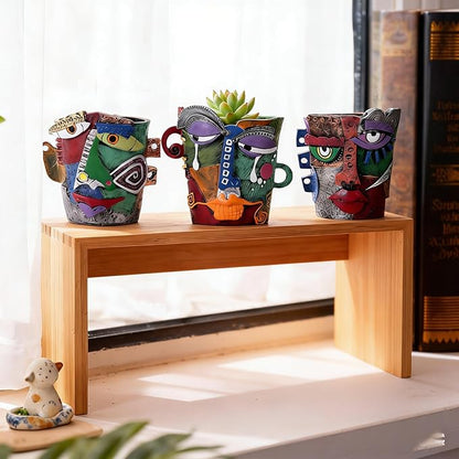 Mini Abstract Face Planter – Small Picasso-Inspired Resin Planter for Succulents, Cacti & Small Plants, Whimsical Decorative Head Planter for Indoor & Outdoor Garden