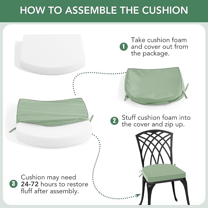 Outdoor Chair Cushions Set of 2: Waterproof & Fade Resistant Patio Furniture Cushions - 17 x 16 x 2 Inch Non Slip Round Corner Seat Cushion Pads with Removable Cover for Garden Yard Lawn, Sage Green