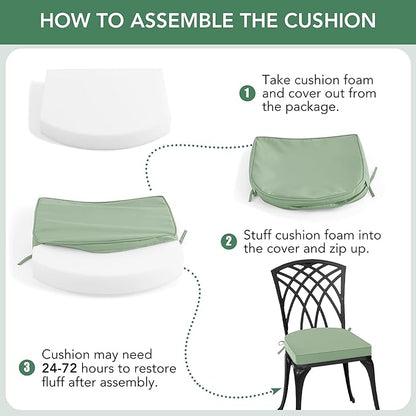 Outdoor Chair Cushions Set of 2: Waterproof & Fade Resistant Patio Furniture Cushions - 17 x 16 x 2 Inch Non Slip Round Corner Seat Cushion Pads with Removable Cover for Garden Yard Lawn, Sage Green