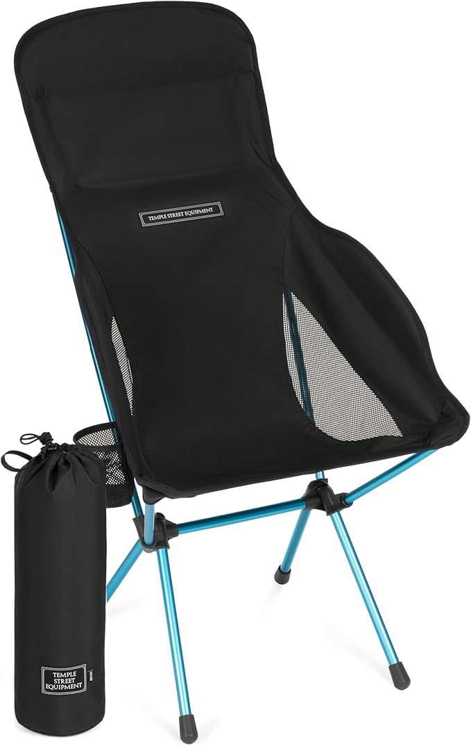 TSE HC100 Camping Chair, 3.36lbs Lightweight Folding Chair with Cup Holder, Portable and Easy to Carry for Camping, Beach, Hiking, Urbain, Festival or Garden (Black/Blue)
