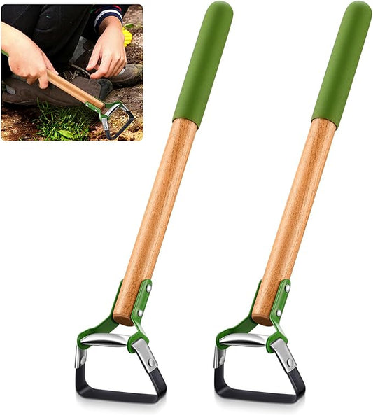 2 Pcs Mini Garden Hoes for Weeding Long Stirrup Hoe Tools Scuffle Garden Tool for Lawn Yard Weeding Gardening (Wood Handle)