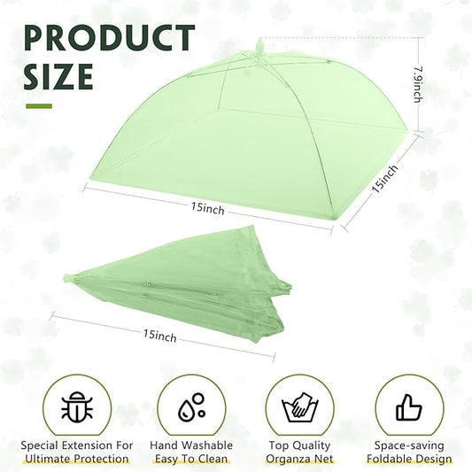 Sawysine 4 Pack Mesh Plant Cover Reusable Screen Cloche Dome Plant Protector Tent Collapsible Umbrella for Outdoor Garden Greenhouse Vegetable Flowers Strawberry from Animals(15 x 15 Inch,Green)