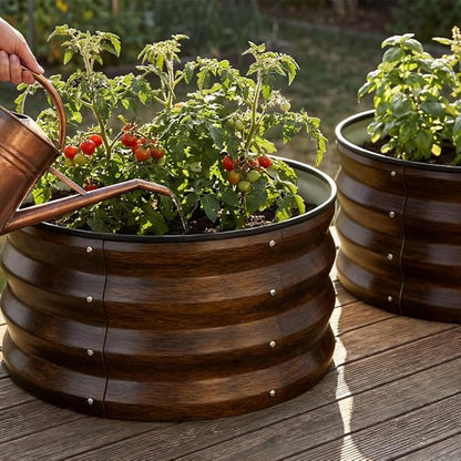 COMHOMA 3 Pack Round Raised Garden Bed 2x2x1ft,Galvanized Metal Planter Box Kit for Outdoor Gardening,Vegetable Flower Herb Growing Beds with Gloves Tools,Brown