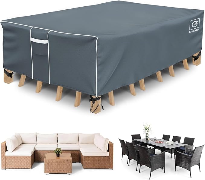Gasadar Rectangular Outdoor Patio Sectional Furniture Cover Waterproof for General-Purpose Outdoor Dining Tables, Chairs and Sofas, 600D Heavy Duty, 110" L x 84" W x 28" H, Grey