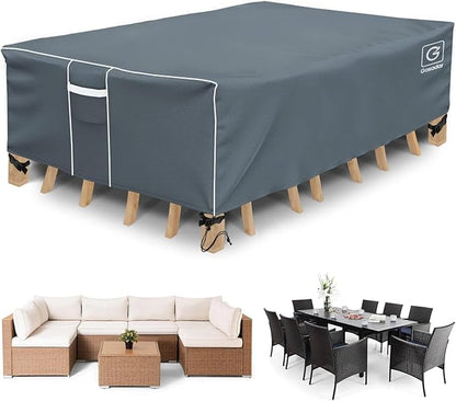 Gasadar Rectangular Outdoor Patio Sectional Furniture Cover Waterproof for General-Purpose Outdoor Dining Tables, Chairs and Sofas, 600D Heavy Duty, 110" L x 84" W x 28" H, Grey