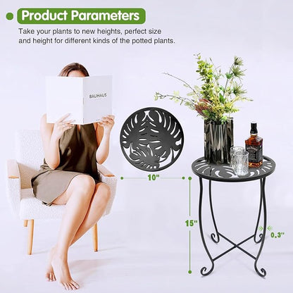 Small Side Tables for Small Space, 2 Pack Metal Outdoor Indoor Side Table, Weather Resistant Mini Metal Round Side Table Pool Chair Side Table for Patio Yard Porch Balcony Garden Bedside, Black
