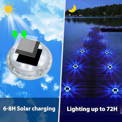 VOLISUN Solar Driveway Deck Lights Dock Marine Lights,12 Pack Solar Ground Light 2 Colors in 1 led Waterproof,Driveway Marker Light for Pathway Warning Step (White/Blue)