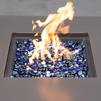 onlyfire Flat Fire Glass Beads for Propane Fire Pit, 1/2 Inch Reflective Firepit Glass Rocks 10 Pounds Flat Marbles for Gas Fireplace and Fire Pit Table, High Luster Royal Cobalt Blue