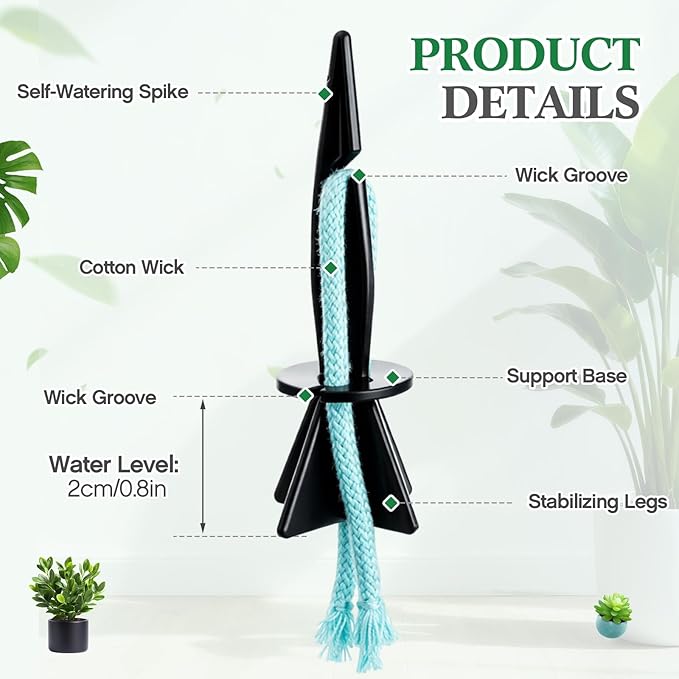 20 Pack Self Watering Spikes for Indoor Outdoor Plants, Automatic Plant Watering Stakes with 32.8ft Capillary Wick Rope, DIY Vacation Waterer for Potted Plant Seedling Garden Pot (Small)