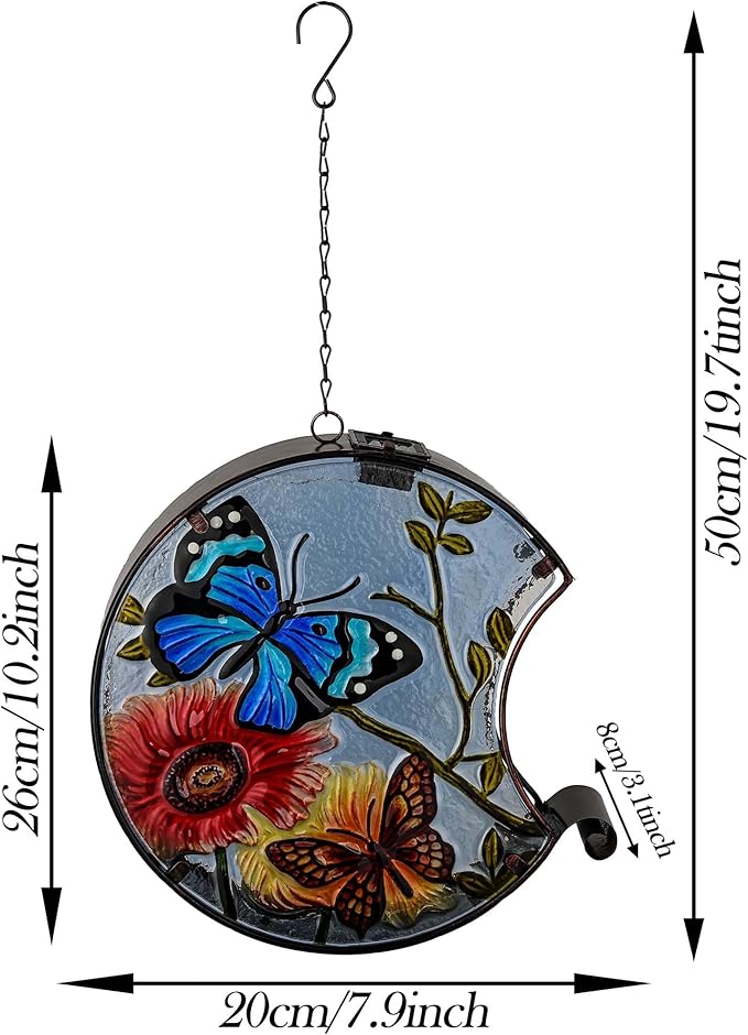 TERESA'S COLLECTIONS Solar Lantern for Outdoor,45 Ounces Metal Glass Bird Feeder with Solar Outdoor Lights,Waterproof Hanging Hummingbird Wild Birdfeeder for Garden Yard Lawn Decor, Decor
