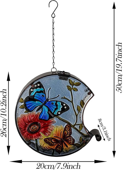 TERESA'S COLLECTIONS Solar Lantern for Outdoor,45 Ounces Metal Glass Bird Feeder with Solar Outdoor Lights,Waterproof Hanging Hummingbird Wild Birdfeeder for Garden Yard Lawn Decor, Decor