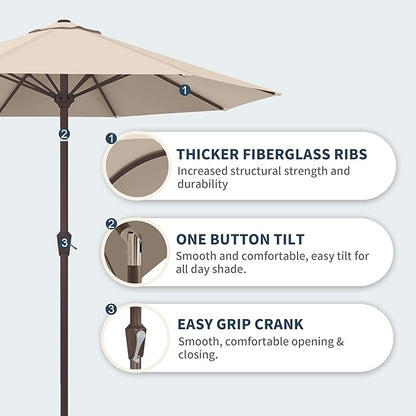 PatioKingdom 10FT Patio Umbrella with Push Button Tilt and Crank, Outdoor Market Umbrella with 8 Fiberglass Ribs, UV Protection Table Umbrella for Pool,Backyard,Garden,Deck(Beige, 10FT)