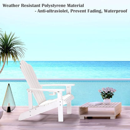 Adirondack Chair Weather Resistant , Hard Plastic Adirondack Chair with Cup Holder, Comfortable Easy to Assemble and Maintain, Outdoor Chair for Patio, Backyard Deck, Fire Pit Lawn Porch - White