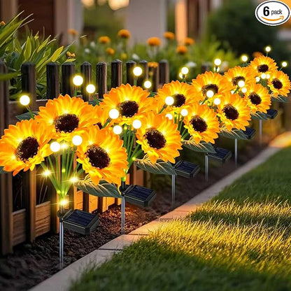 Solar Sunflower Lights Outdoor 6 Pack Sunflower Firefly - Gifts for Mom Women Grandma, Waterproof Flower Lights for Garden Pathway, Birthday Mothers Day Decor