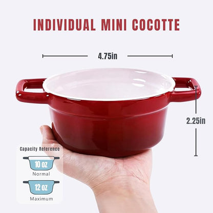 Lareina Mini Cocotte - 12oz Ceramic Casserole Dishes - Kitchen Casserole Sets With Handles And Lid - Small Baking Ramekins - Oven, Microwave & Dishwasher Safe - Set of 4 - Red | Small casserole ramekins with handles, oven, microwave & dishwasher safe. ...