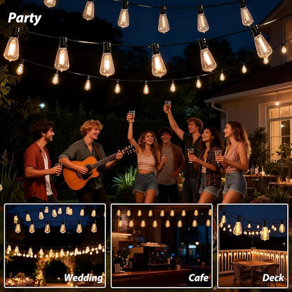 Outdoor String Lights, LED Outdoor Patio Lights Waterproof 50FT with 25+2 Shatterproof ST38 LED Bulbs, 2700K Outside Hanging Light for Backyard, Porch, Deck, Garden, Home Decor