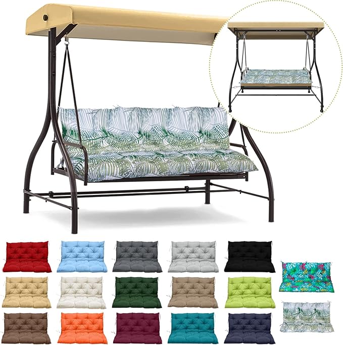 Replacement Cushion for Swings, Waterproof Porch Swing Cushion, 2-3 Seat Replacement Swing Seat Cushion with Backrest and Ties for Patio Backyard Porch Garden(Flower color2 40 * 60 in)