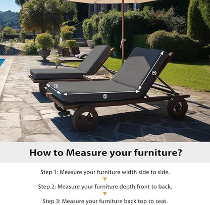 Sundale Outdoor Olefin Chaise Lounge Cushion Set of 2, Water-Resistant Patio Lounge Chair Cushion, Thick Lounger Pad with 4 Straps Dark Gray, 80 x 26 x 4 Inches