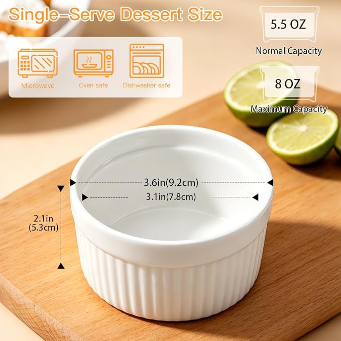 4 Pcs Ceramic Ramekins Oven Safe, Creme Brulee Ramekins (8 oz)