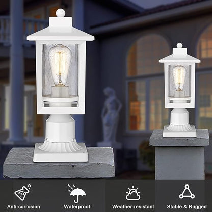 Outdoor Post Lights, Exterior Post Lantern, Outdoor Post Lamp, Pathway Post Lighting Fixture with Seeded Glass, Pillar Light in White Finish, Van-P WH