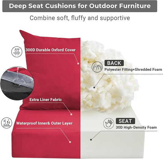 IPYNBAP Outdoor Cushions for Patio Furniture,Outdoor Seat Cushion Set 24 x 24 x 4 Inch,Waterproof & Fade Resistant Outdoor Chair Cushions,Deep Patio Chair Cushion with Removable Cover,Burgundy