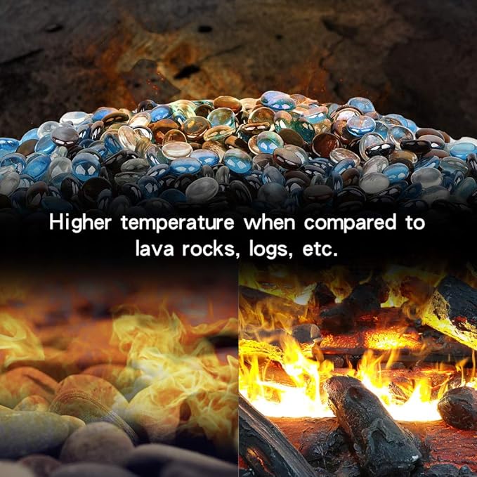 Stanbroil 10-Pound Blended Fire Glass Beads - 1/2 inch Fire Glass Drops Blended Caribbean Blue, Crystal Ice, Caramel Luster for Indoor and Outdoor Gas Fire Pits and Fireplaces