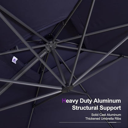 PURPLE LEAF 9' X 12' Patio Umbrella with Base Outdoor Rectangle Umbrella Large Cantilever Umbrella Heavy Duty Outdoor Market Umbrella for Garden Deck Backyard Pool Navy