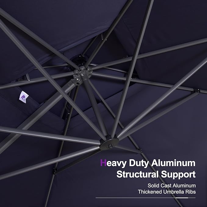 PURPLE LEAF 12FT Cantilever Outdoor Umbrellas Large Patio Umbrella Hanging Double Top Square Offset Umbrella with 360°Rotation Tilting Umbrella Outdoor Patio, Navy Blue