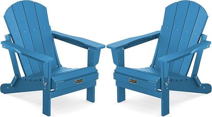 SERWALL Foldable Adirondack Chair Set of 2 for Patio Garden Outdoors Fire Pit Chairs-Navy Blue