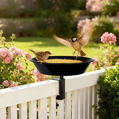 Balcony Bird Feeder for Deck Railing, BOLITE Deck Mounted with Seed Tray for Outdoors, Adjustable Heavy Duty Sturdy Steel, Garden Decoration, Black, Gifts for Men Women