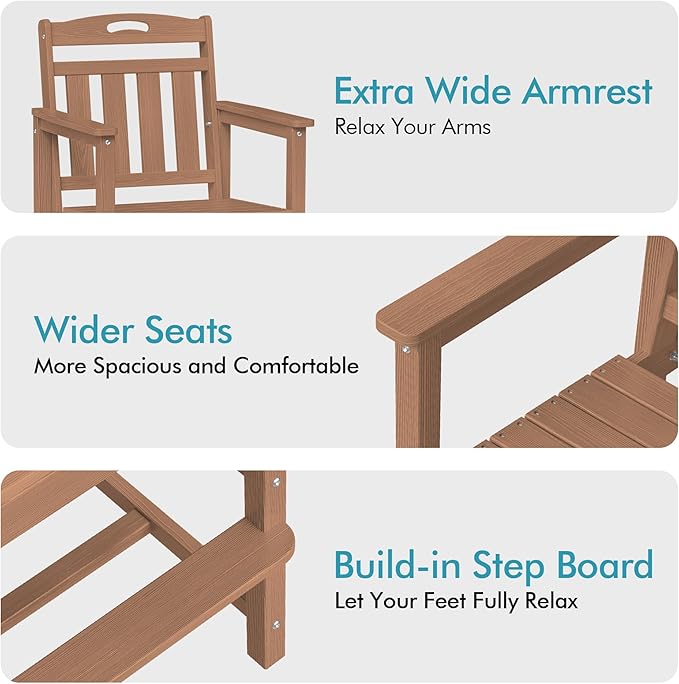 Ciokea Oversized Tall Bar Chair, HDPE Adirondack Outdoor Bar Chair with Footrest, All-Weather Barstool with High Back for Balcony, Bistro, Porch, Deck, Pool, Backyard, Teak