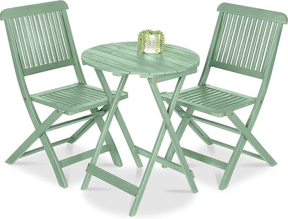Best Choice Products 3-Piece Acacia Wood Bistro Set, Folding Patio Furniture for Backyard, Balcony, Deck w/ 2 Chairs, Round Coffee Table, Teak Finish - Mint