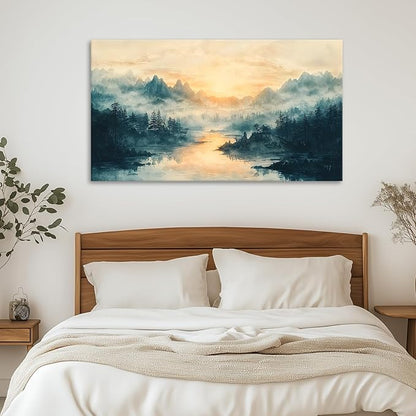 JLXART Landscape Canvas Wall Art Beautiful Lake Mountain Nature Scenic Picture Print Sunrise for Living Room Forest National Park Scenery Artwork Painting Decor,Inner Frame 20x40inch