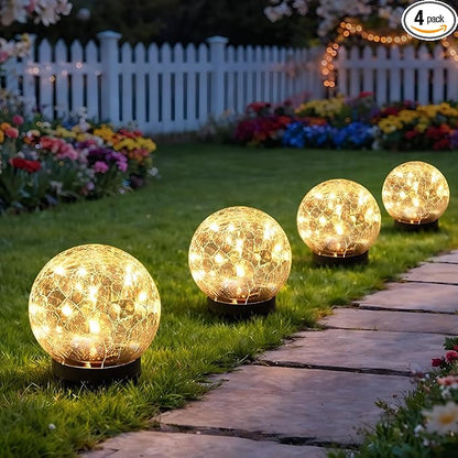 SyouHome Solar Garden Lights Outdoor Waterproof, 4 Pack 30 LEDs Cracked Glass Ball Light, Ground Landscape Garden Decor, Solar Globe Decorative for Pathway/Patio/Lawn/Yard