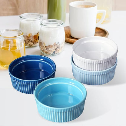 Cinf Ramekins 10 oz Pudding Dishes, Set of 4, Souffle & Creme Brulee Cups, Dipping Sauce, Oven, Microwave, Freezer & Dishwasher Safe