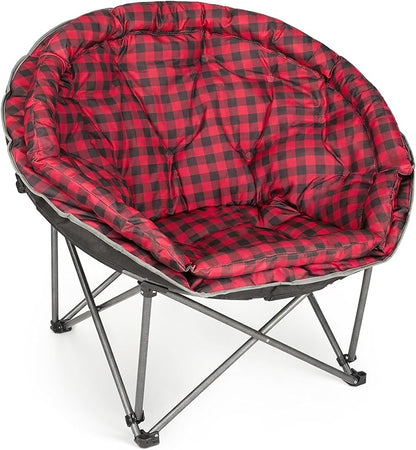 Oversized XXL Folding Round Camping Chair,Super Comfy Padded Moon Camp Chairs,Heavy Duty Supports 200 Kg Outdoor Lawn Chairs for Adults,Perfect for Indoor,Family Camping,Hiking,Picnics and Garden