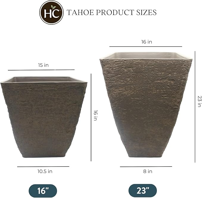 The HC Companies Tahoe Tall Square Planter - Weather-Resistant Indoor & Outdoor Plant Pot - Premium Decorative Planter Made from Crushed Stone Resin (23”H, Falcon Brown, Pack of 1)