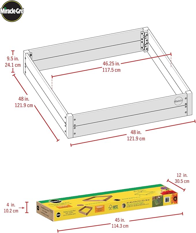 Miracle-GRO 4 x 4 Ft. Wooden Raised Garden Bed, 12.8 Cu. Ft. Above Ground Garden with Powder-Coated Metal Brackets for Decks and Yards