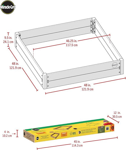 Miracle-GRO 4 x 4 Ft. Wooden Raised Garden Bed, 12.8 Cu. Ft. Above Ground Garden with Powder-Coated Metal Brackets for Decks and Yards