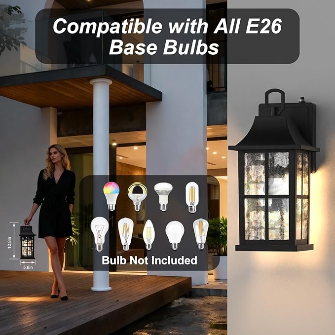 Modern Outdoor Light Fixture 2 Pack, Aluminium Dusk to Dawn Outdoor Lighting, Exterior Wall Sconce Waterproof Porch Light, Outside Light for House, Garage, Patio, Black