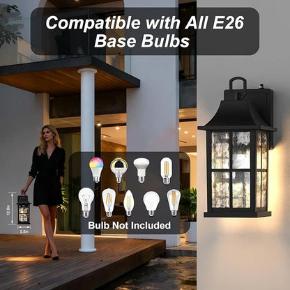 Modern Outdoor Light Fixture 2 Pack, Aluminium Dusk to Dawn Outdoor Lighting, Exterior Wall Sconce Waterproof Porch Light, Outside Light for House, Garage, Patio, Black
