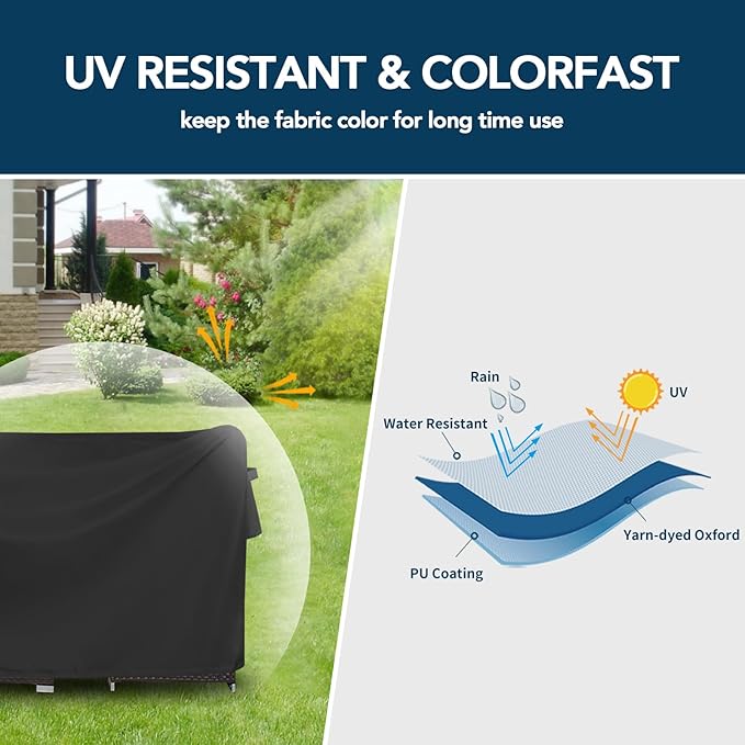 Easy-Going Rectangle Patio Furniture Cover Waterproof Outdoor Dining Table and Chair Cover Anti-UV Outside Sectional Sofa Set Covers (110"L x 84"W x 28"H, Black)