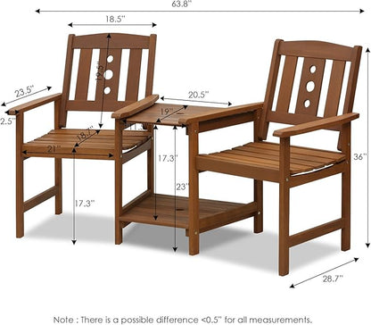 Furinno FG17488 Tioman Outdoor Hardwood Patio Furniture Jack and Jill Chair Set in Teak Oil, Natural