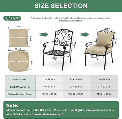 Summsun Outdoor Chair Cushions 22 x 22 Inch, Faux Linen Patio Furniture Cushions, Water Resistant Backrest and Deep Seat Cushion Set with Straps, Removable Cover, Non-Slip Bottom, Nature