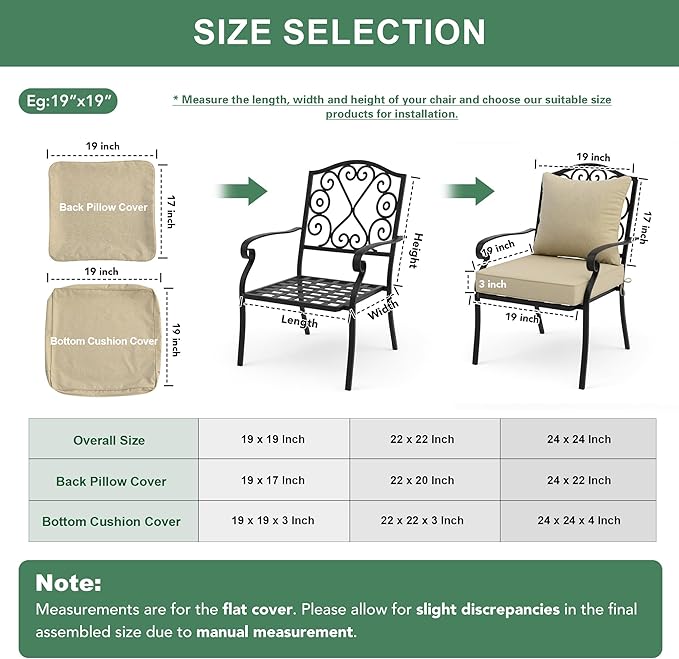 Summsun Outdoor Chair Cushions 24 x 24 Inch, Faux Linen Patio Furniture Cushions, Water Resistant Backrest and Deep Seat Cushion Set with Ties, Removable Cover, Non-Slip Bottom, Nature
