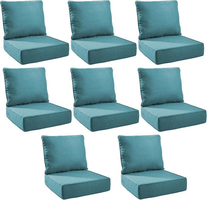 Outdoor Cushion Set for Furniture Patio Furniture, UV Resistant, Water Resistant - 6 Inch Thick Foam Garden Cushions – 22x24 Inch Patio Seat Covers for Chair/Sofa/Couch | Peacock Green | 8-Pack |