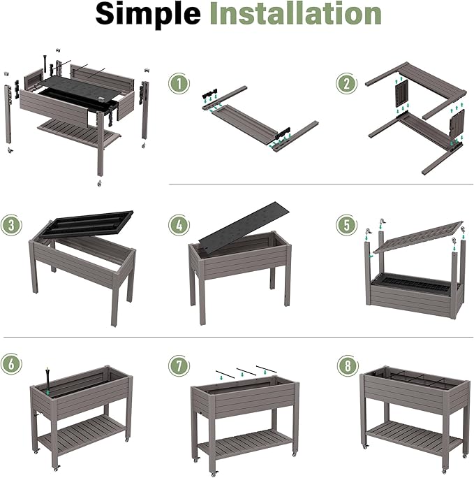 Raised Garden Bed with Wheels, Divisible Resin Planter Box with Drainage Gauge & Storage Shelf, Herb Planter for Garden Patio Backyard, Gray
